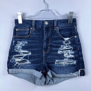 American Eagle Boyfriend Shorts Womens Size 2 Distressed Next Level Stretch Blue